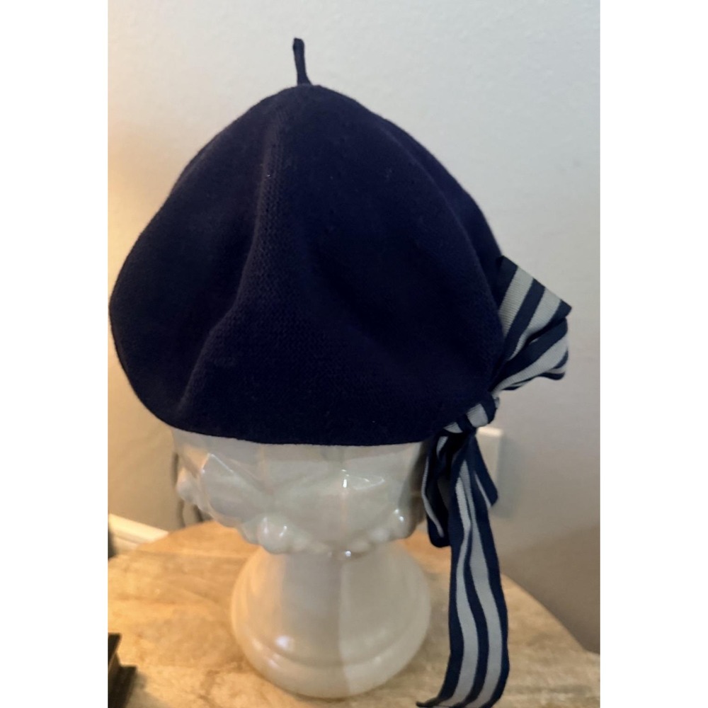 Italian Handmade Navy Cotton Beret Bow Parisian